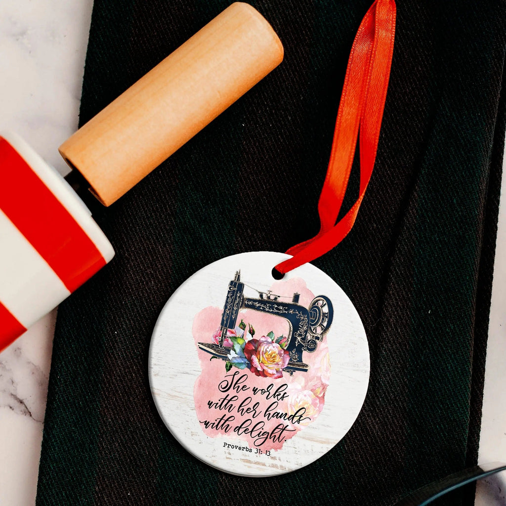 Proverbs 31 Ornament, Sewing Machine Christmas Ornament secret santa stocking stuffer gift for women