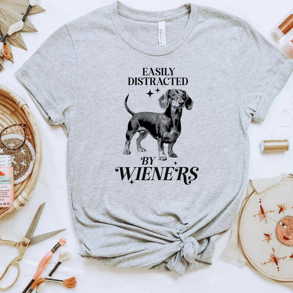 Dachshund T-shirt "Easily Distracted by Wieners" Bella + Canvas Unisex Dog Tee Doxie Lover Gift