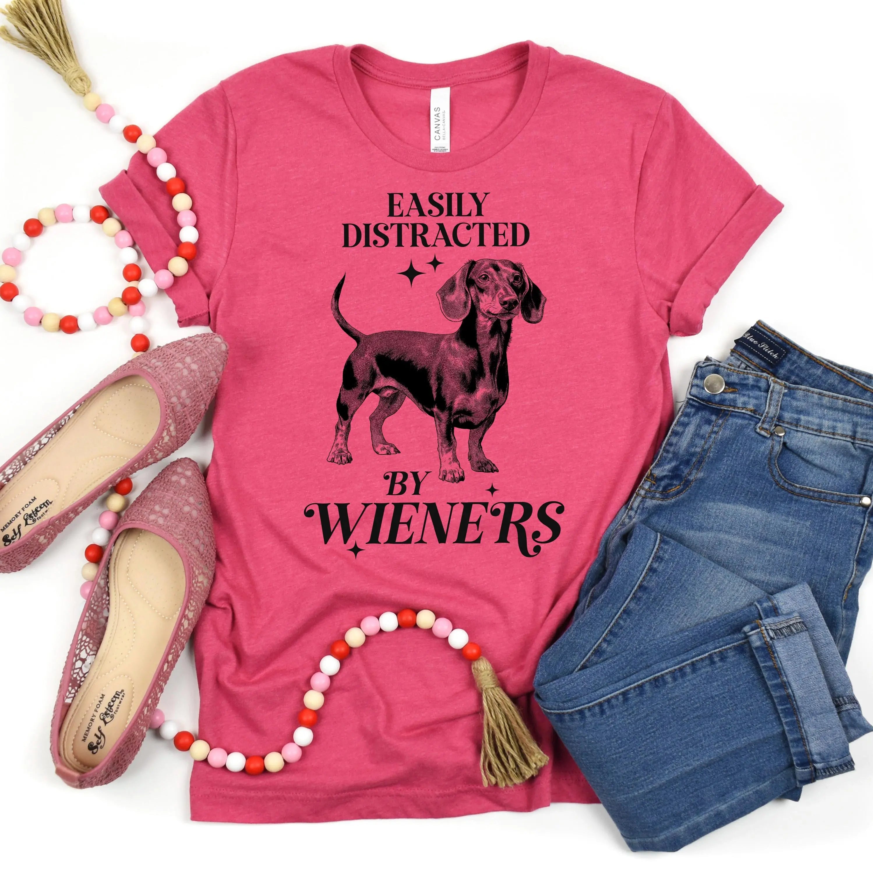 Dachshund T-shirt "Easily Distracted by Wieners" Bella + Canvas Unisex Dog Tee Doxie Lover Gift