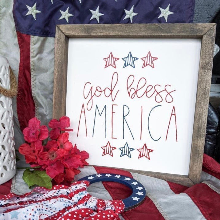 God Bless America-Red, White, Blue Framed Saying