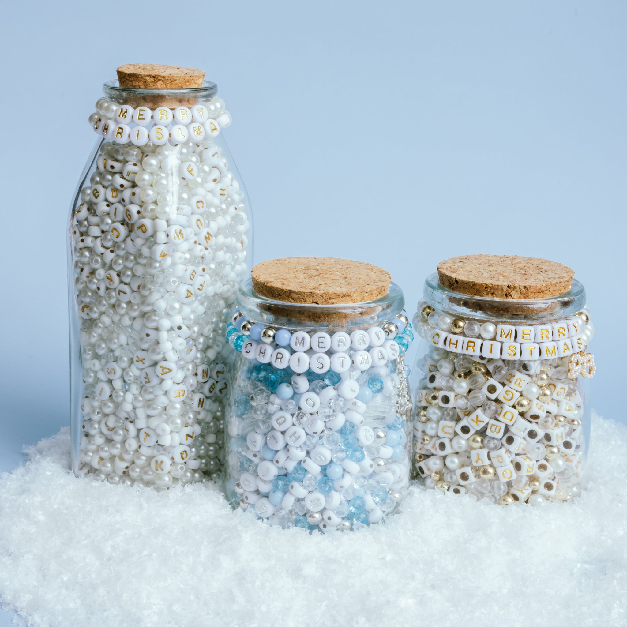 Pearl Bow Merry Christmas Square Alphabet DIY Bead Jar