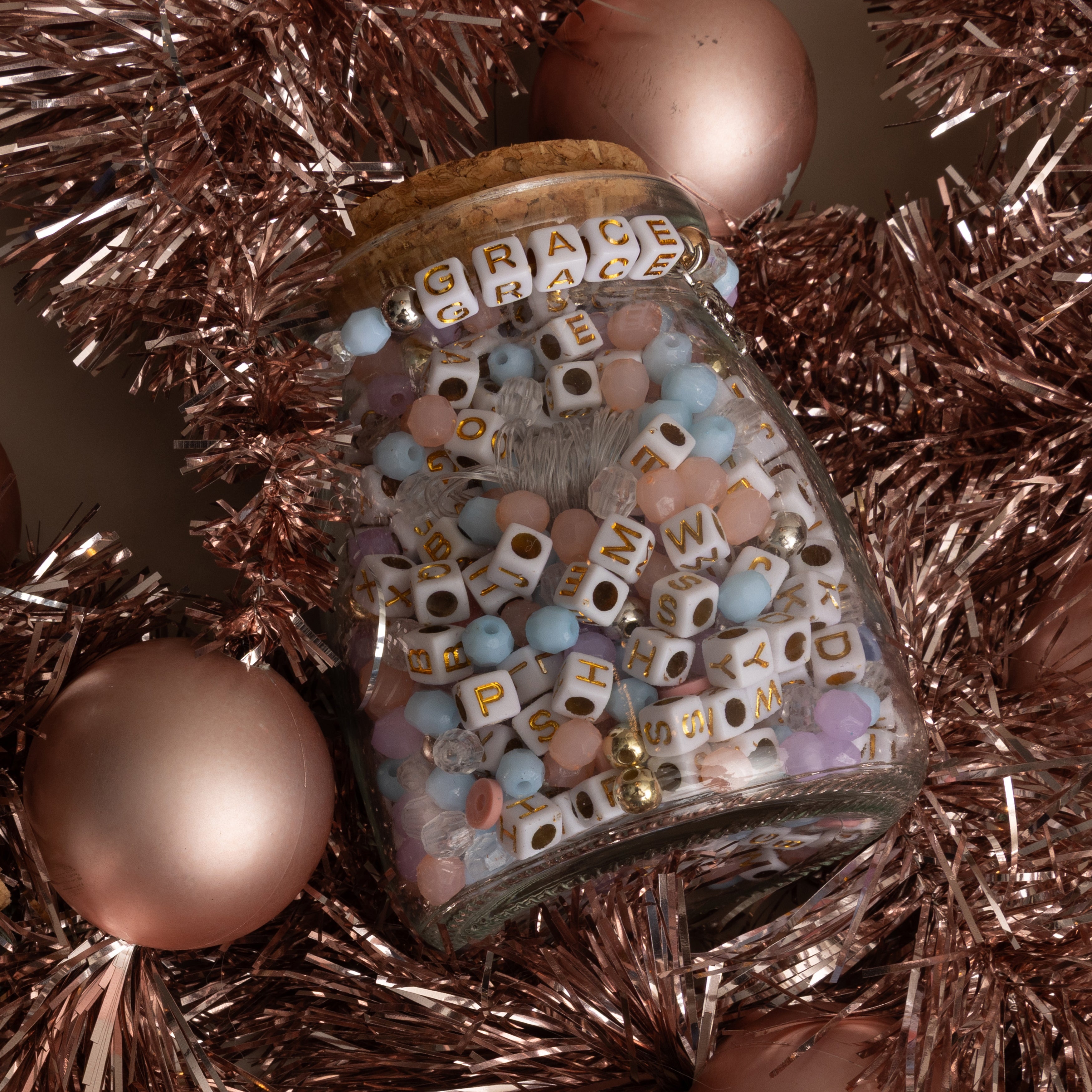 Grace Alphabet Bead Bracelet DIY Jar with Cherub Charm