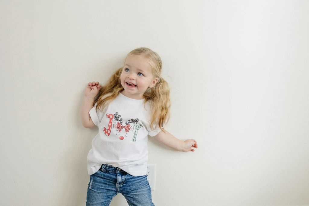 Kids Christmas Shirt – Cute Unicorn Reindeer "Joy" Tee for Girls