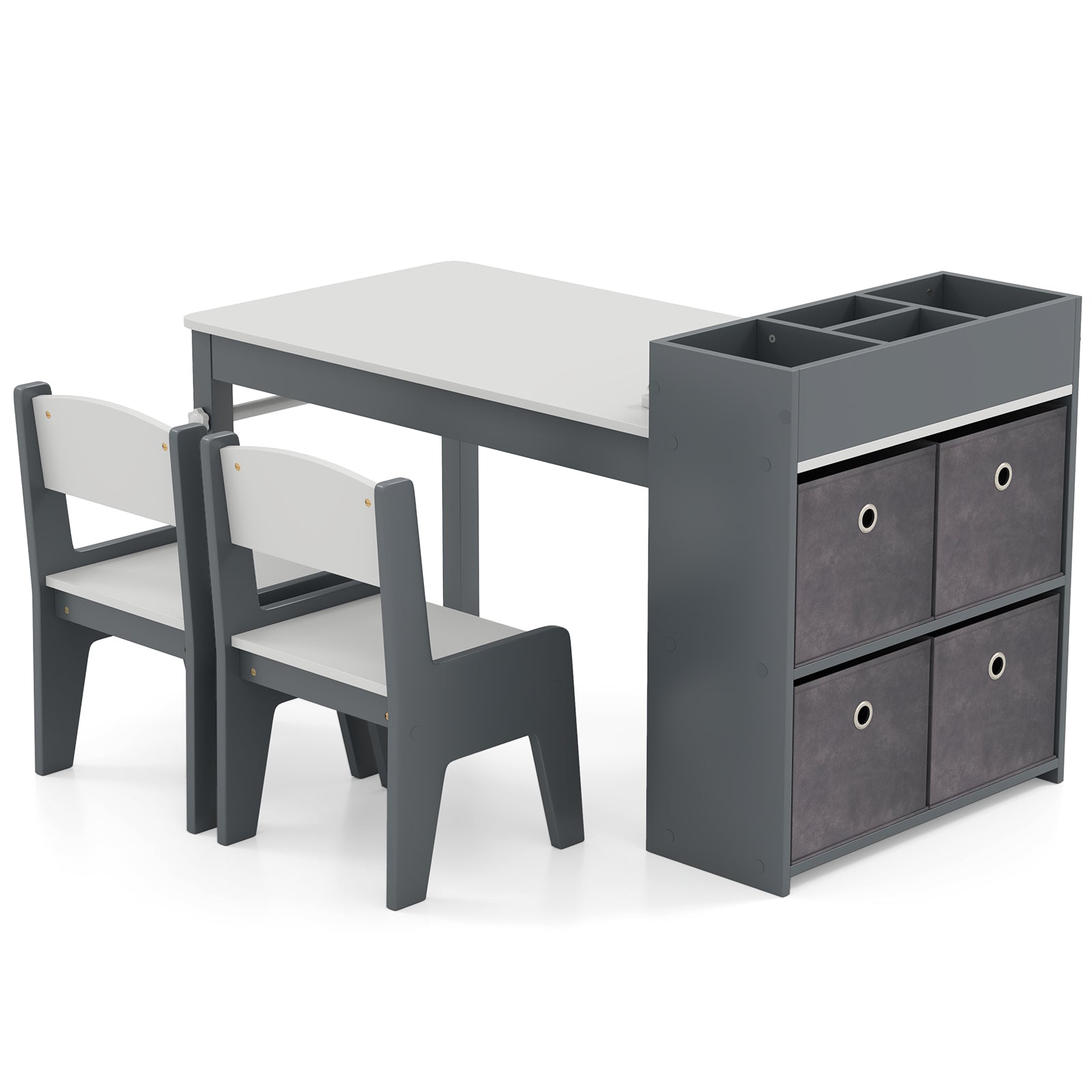 Kids Art Table and Chairs Set with 2 Chairs and Paper Roll