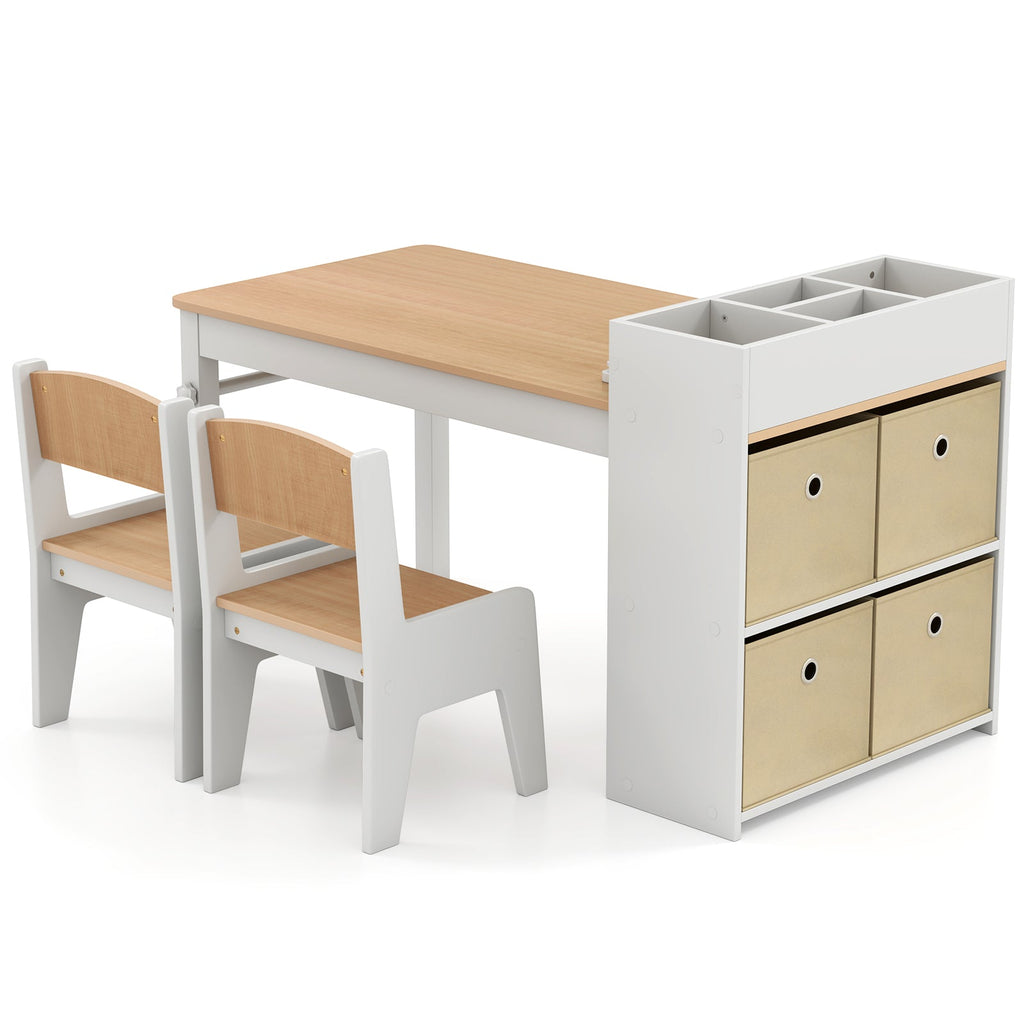 Kids Art Table and Chairs Set with 2 Chairs and Paper Roll