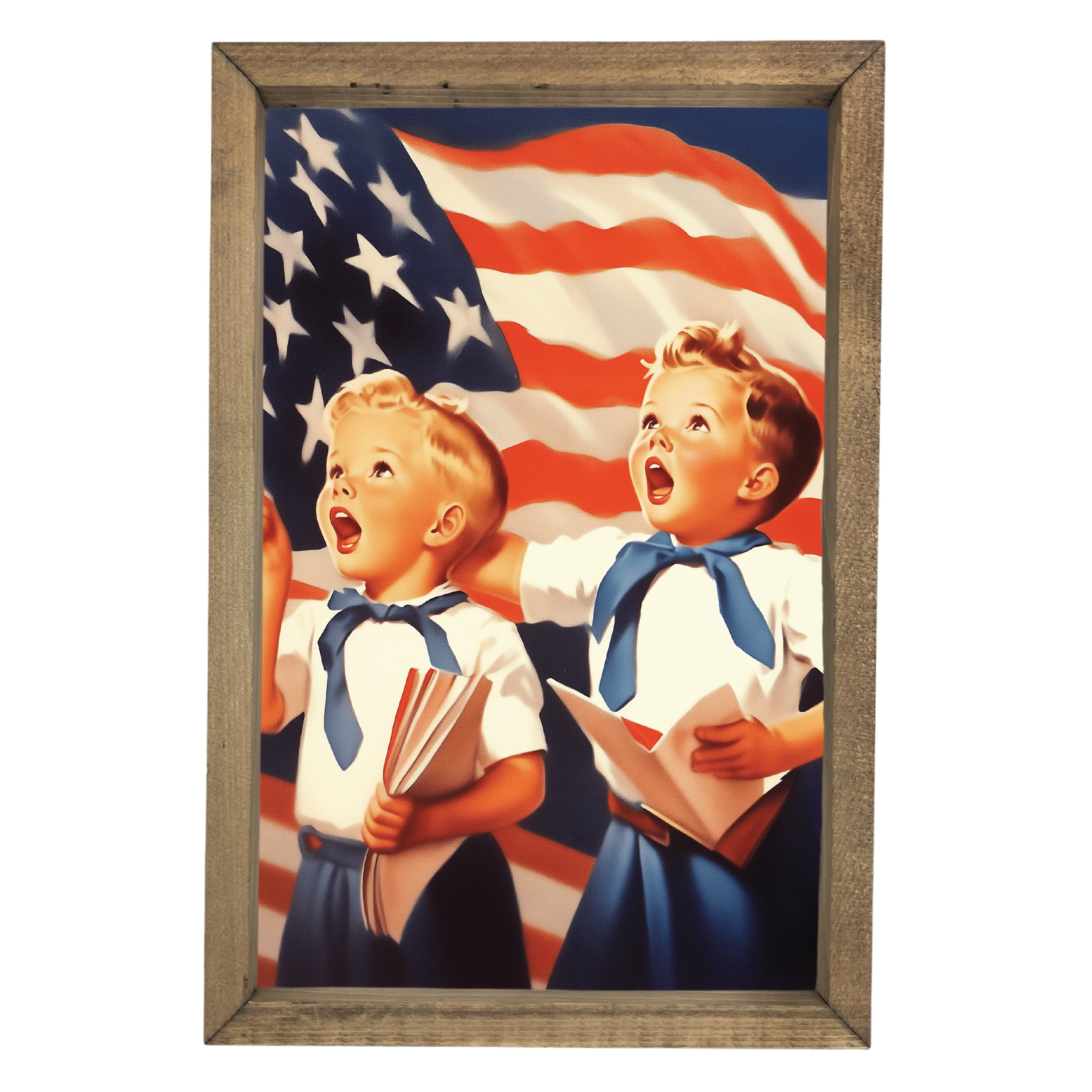 Kids Singing with Flag Framed Art