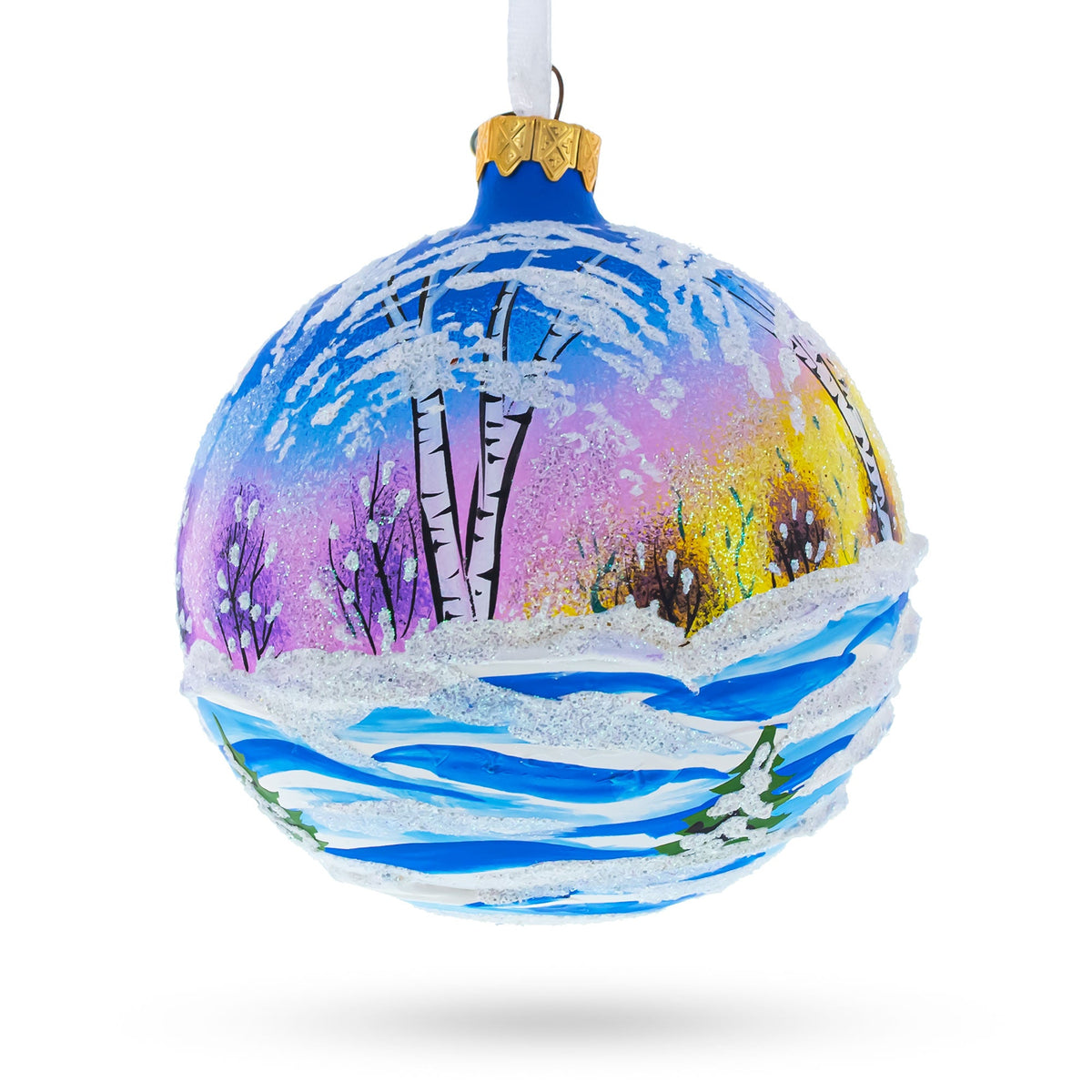 Ukrainian Winter Village Church Glass Ball Christmas Ornament 4 Inches