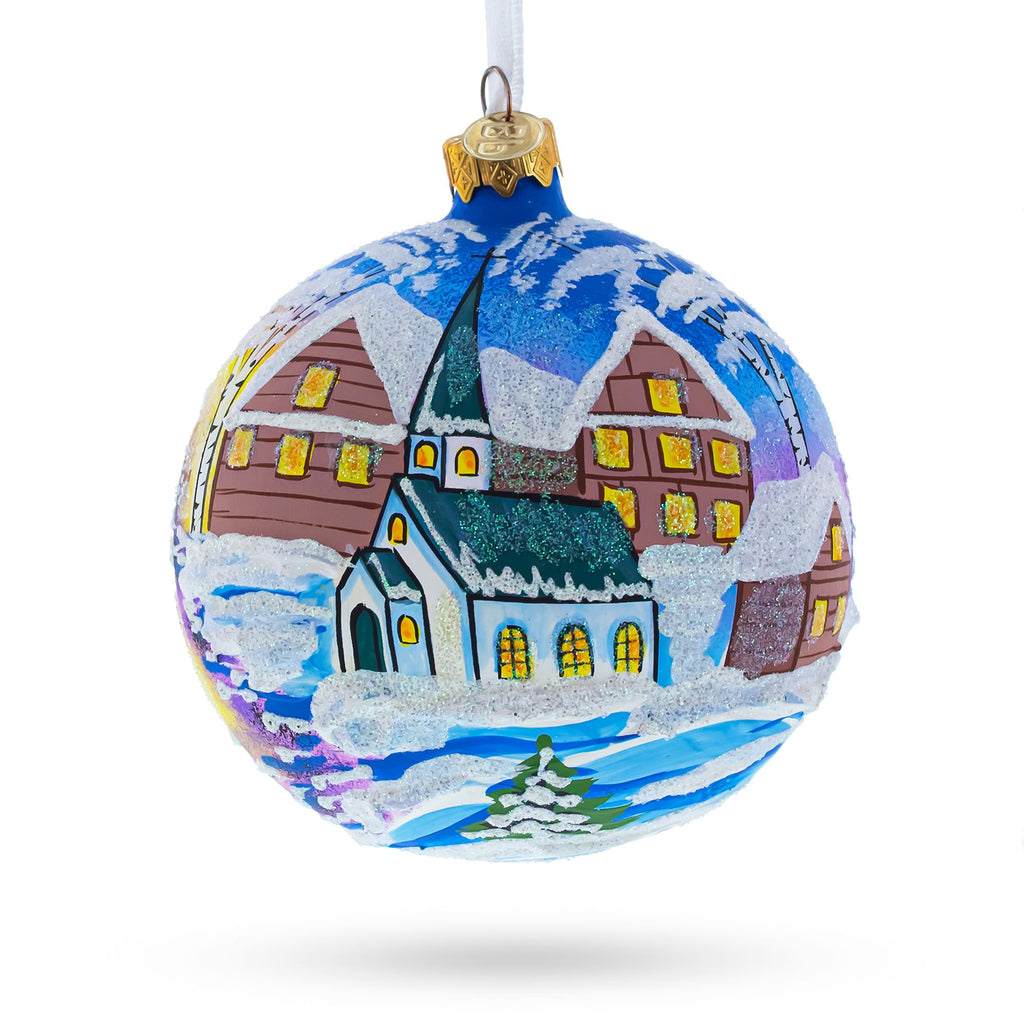 Ukrainian Winter Village Church Glass Ball Christmas Ornament 4 Inches