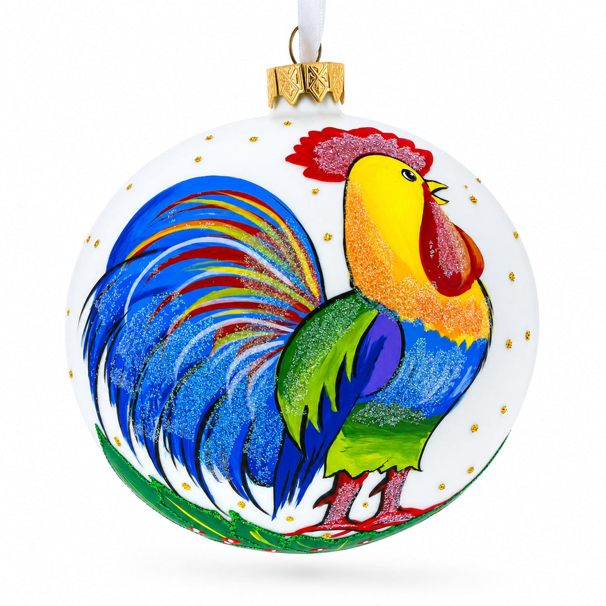 Colorful Rooster Glass Ball Christmas Ornament 4 Inches