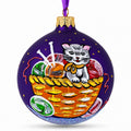 Kitten with Yarn Balls Glass Christmas Ornament 3.25 Inches