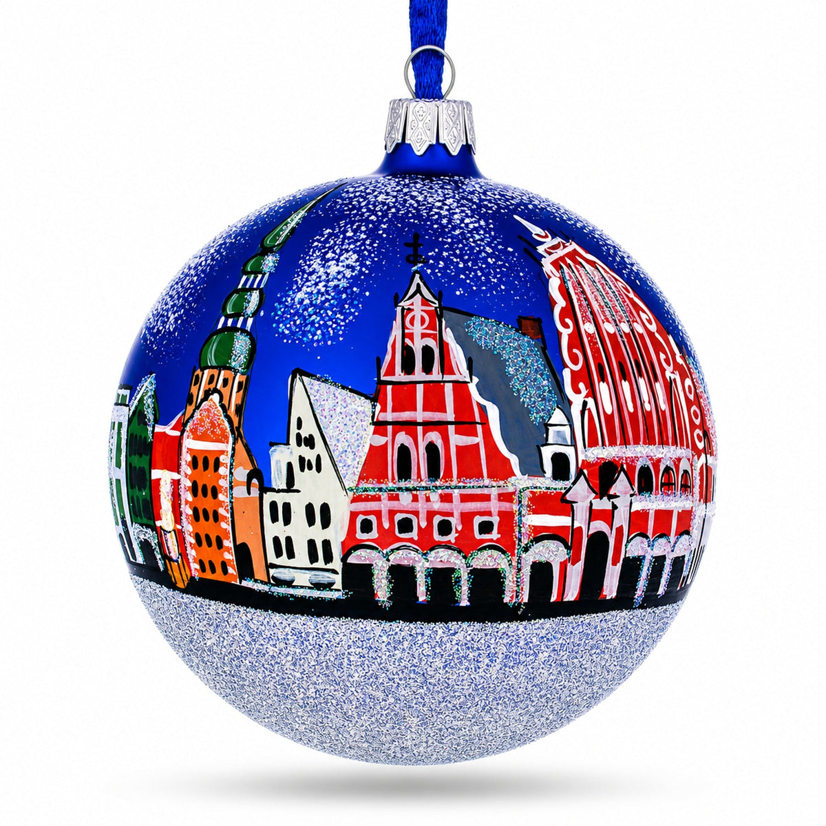 Old City (Vecriga), Riga, Latvia Glass Ball Christmas Ornament 4 Inches