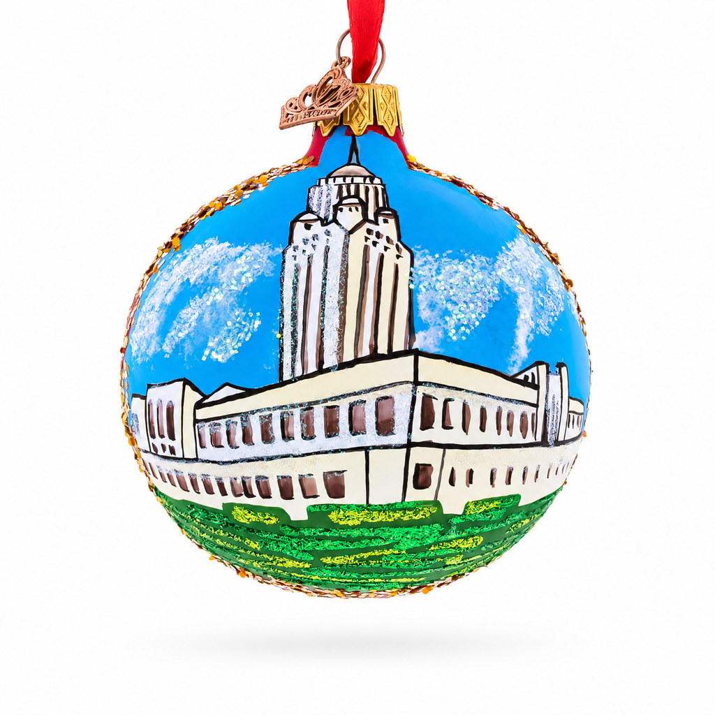 Nebraska State Capitol,  Lincoln, Nebraska Glass Ball Christmas Ornament 3.25 Inches