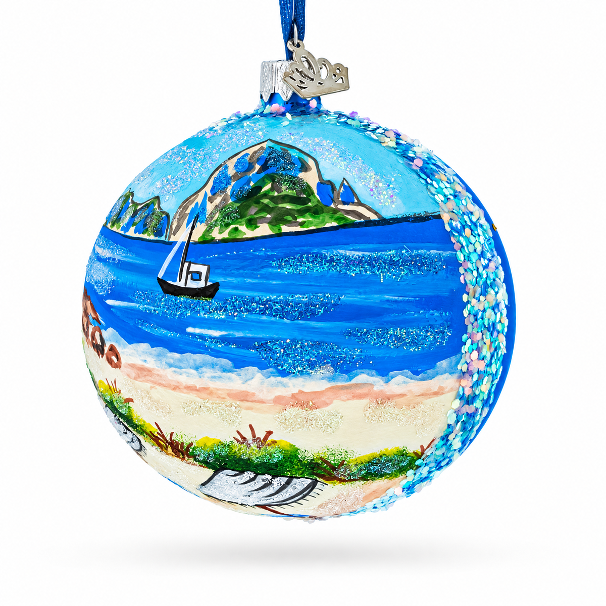 Beach at Ibiza, Spain Glass Ball Christmas Ornament 4 Inches