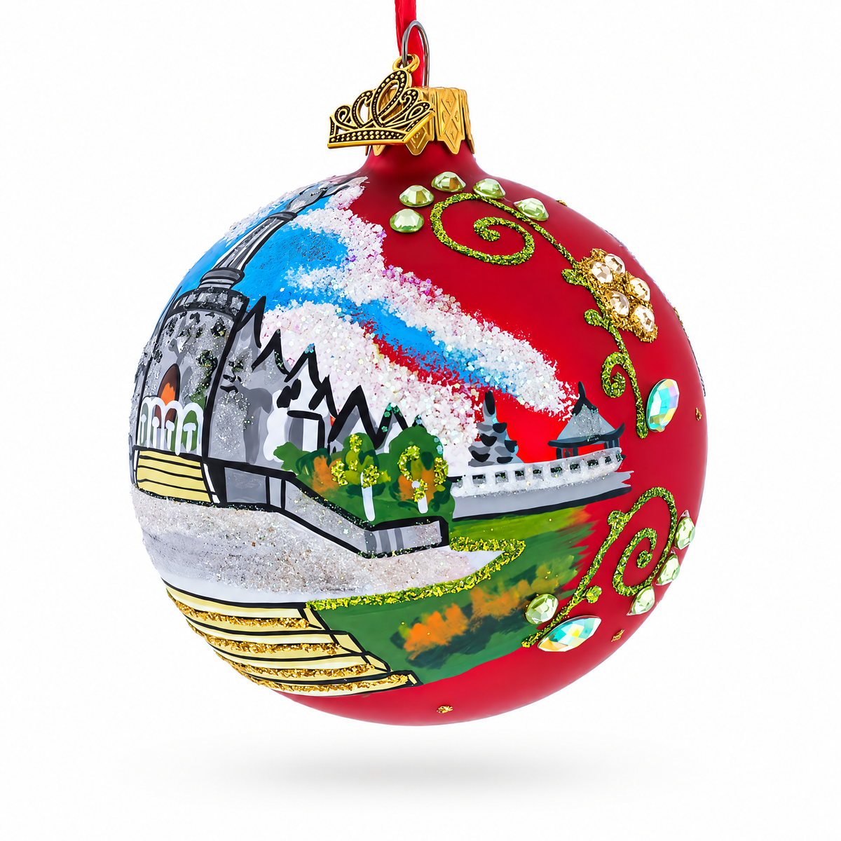 Balinese Temple, Denpasar, Indonesia Glass Ball Christmas Ornament 3.25 Inches