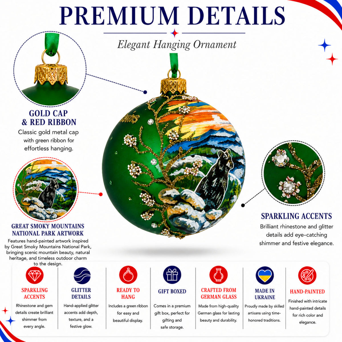 Great Smoky Mountains National Park Glass Christmas Ornament
