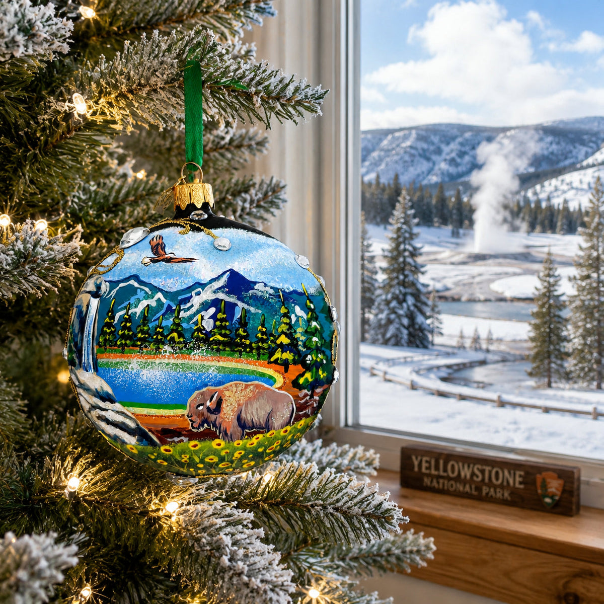Yellowstone National Park Glass Christmas Ornament