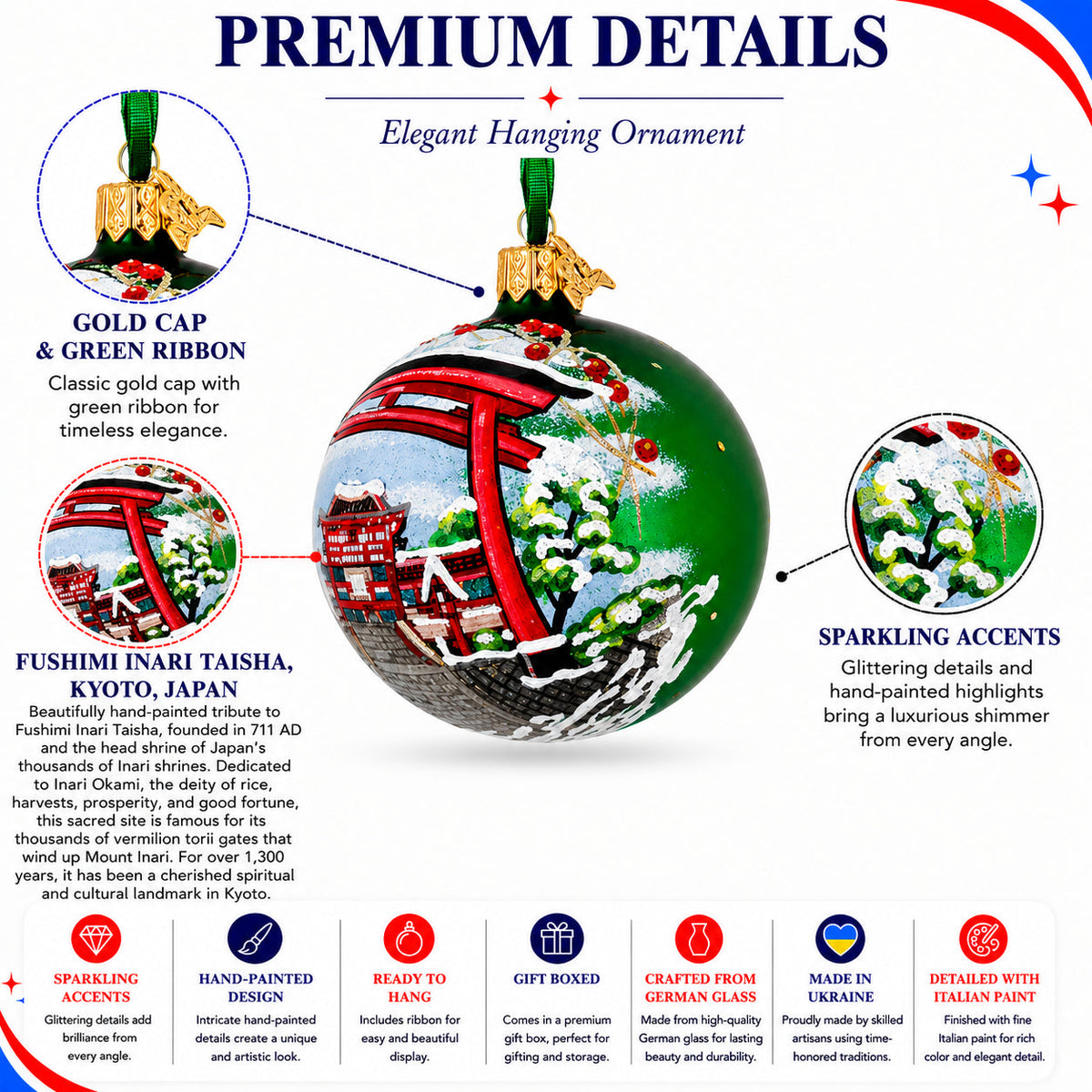 Fushimi Inari Taisha, Kyoto, Japan Glass Christmas Ornament