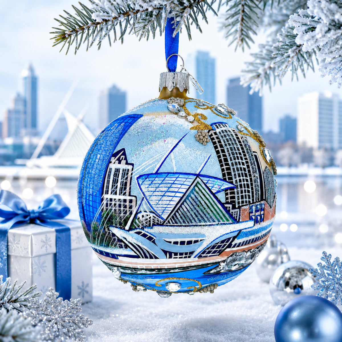 Milwaukee, Wisconsin Glass Christmas Ornament