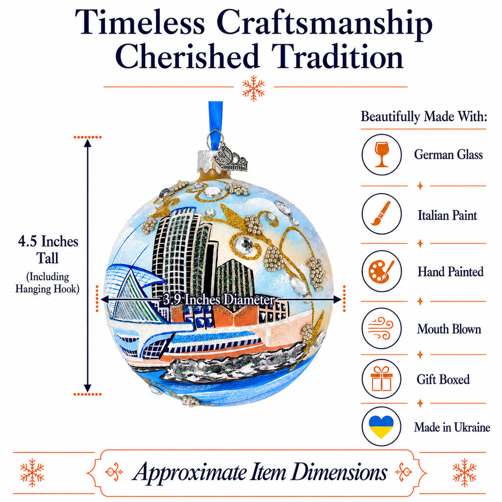 Milwaukee, Wisconsin Glass Christmas Ornament