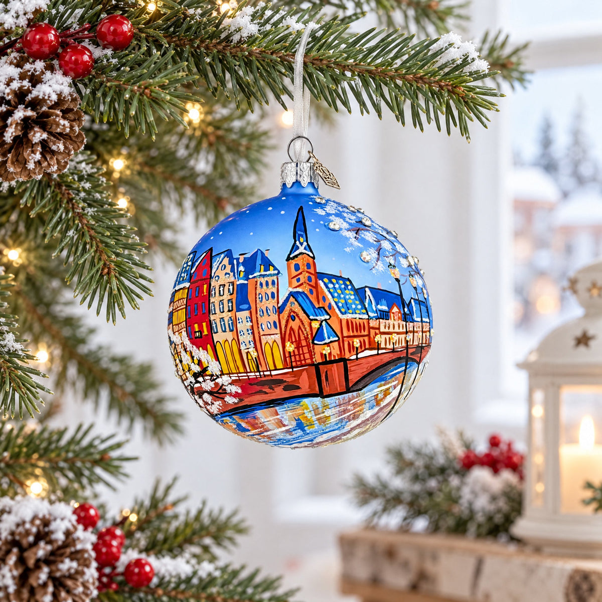 Strasbourg, France Cityscape Translucent Glass Ball Christmas Ornament