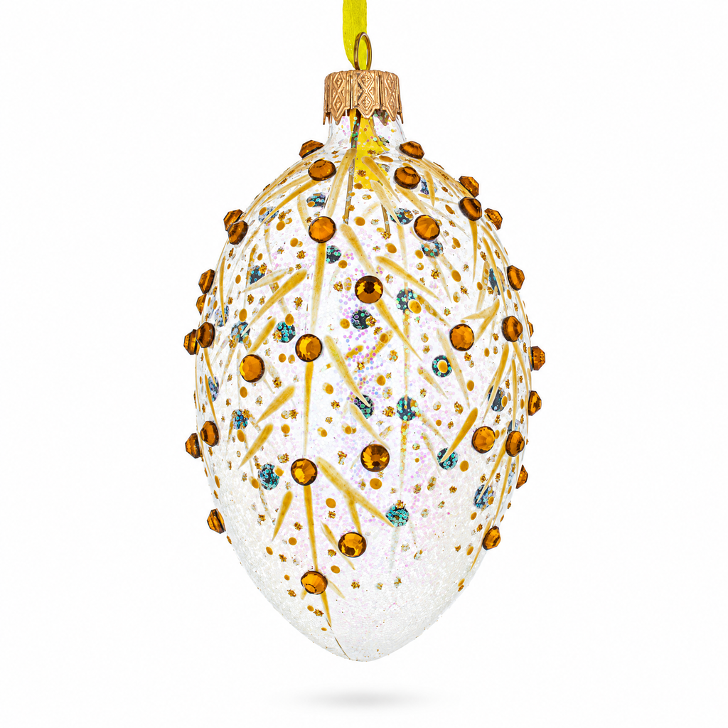 Gold Branches Glass Egg Christmas Ornament 4 Inches