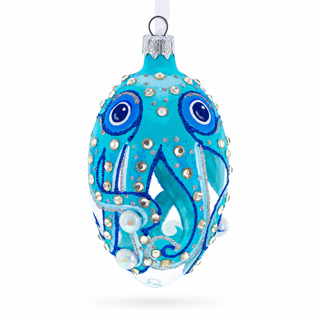 Octopus Glass Egg Christmas Ornament 4 Inches