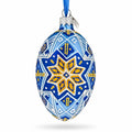 Ornate Blue Diamond Pattern Floral Star Glass Egg Ornament