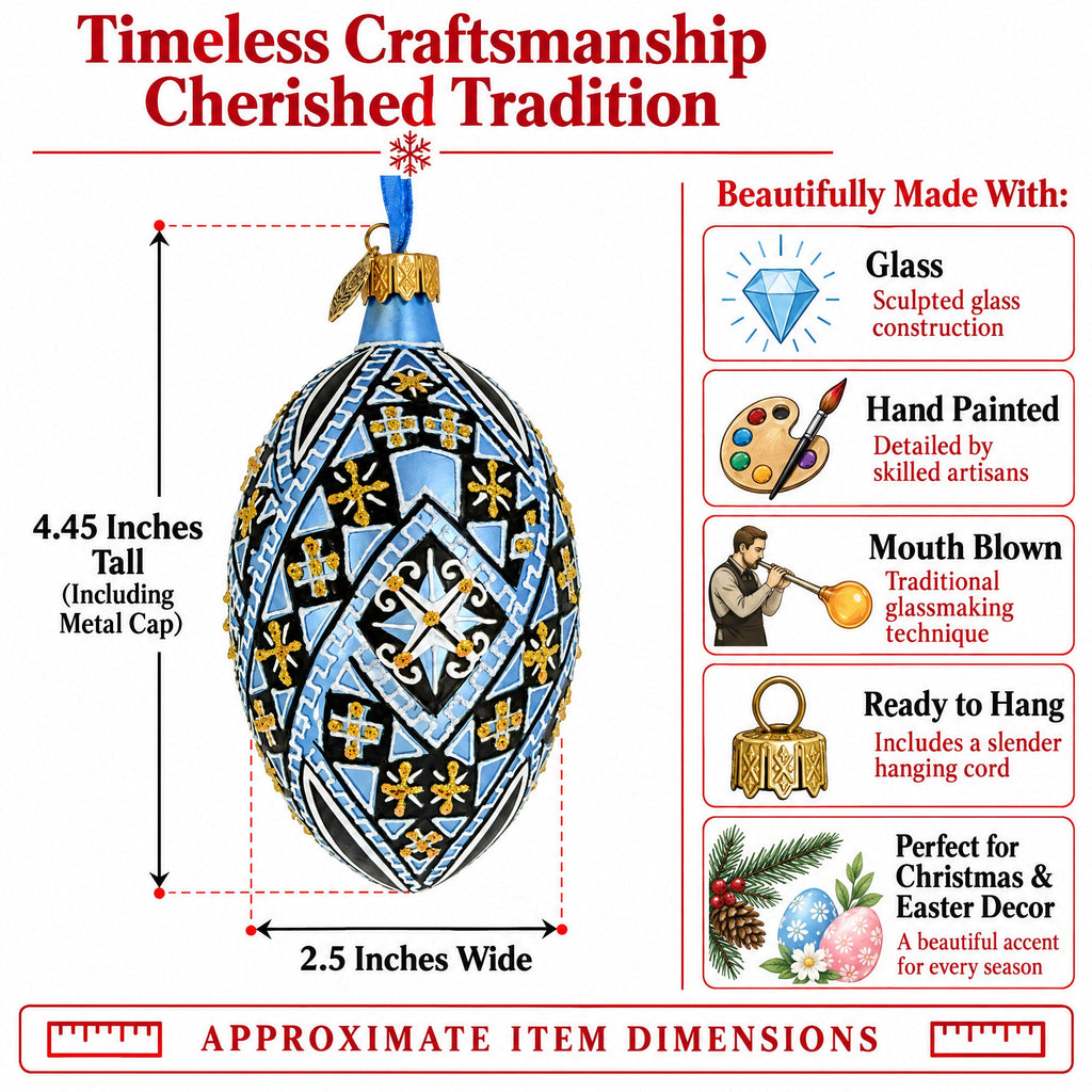 Ornate Midnight Blue Diamond Pattern Starburst Glass Egg Ornament