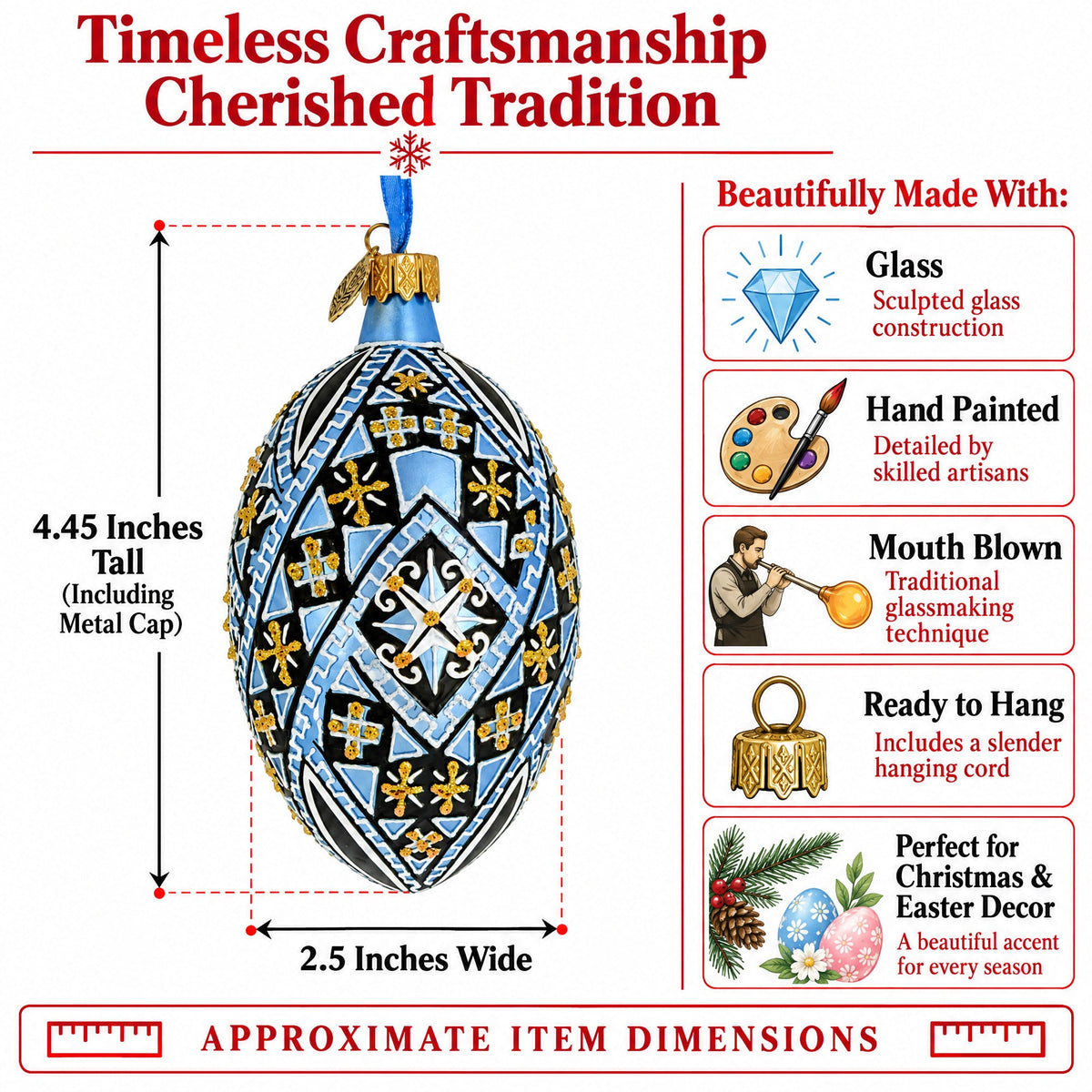Ornate Midnight Blue Diamond Pattern Starburst Glass Egg Ornament