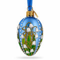 Lily of the Valley on Blue Glass Egg Ornament
