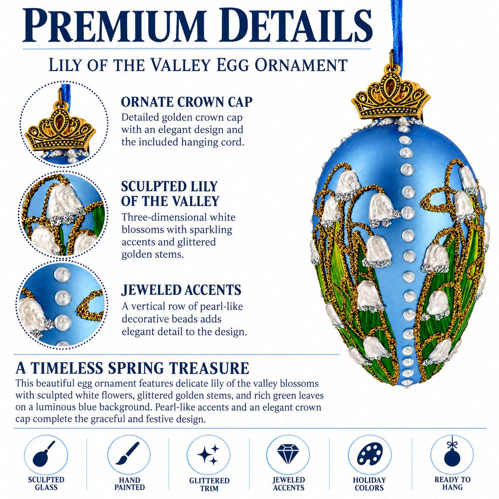 Lily of the Valley on Blue Glass Egg Ornament