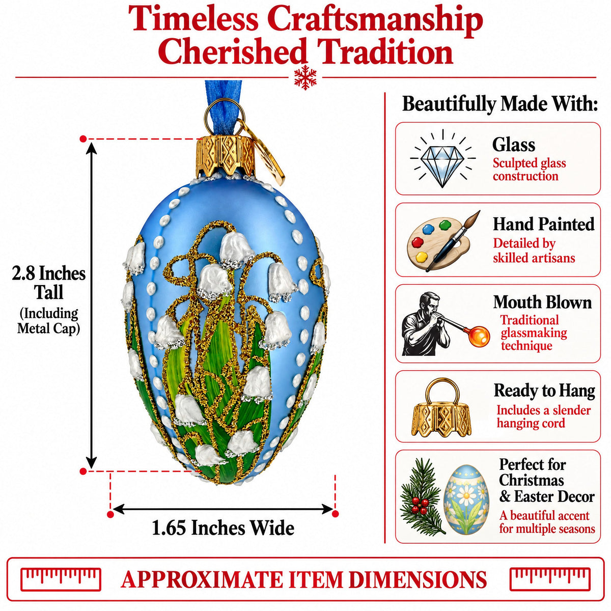 Lily of the Valley on Blue Glass Egg Ornament