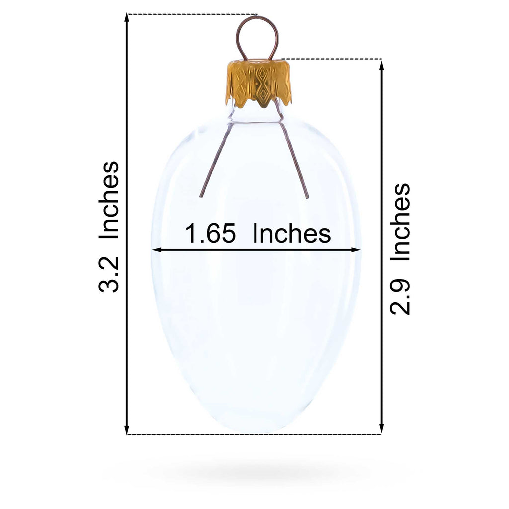 White with Blue Floral and Green Leaf Accents Mini Glass Egg Ornament 2.9 Inches