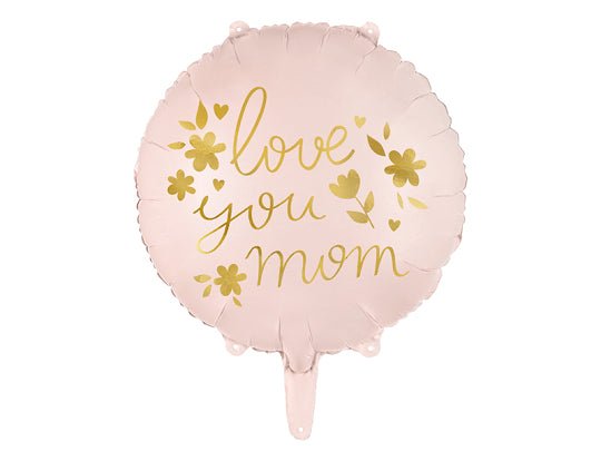 Love You Mom Foil Balloon | Pink Round Foil Balloon (Air or Helium Fill)