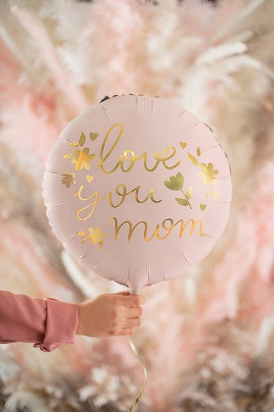 Love You Mom Foil Balloon | Pink Round Foil Balloon (Air or Helium Fill)