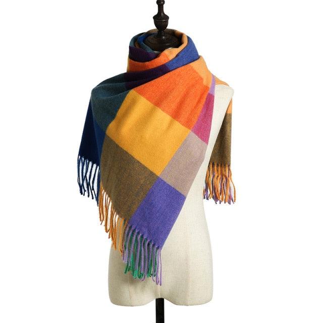 Luxury Fashion Autumn Winter Soft Warm Scarf Plaid Colorful Hijabs Cashmere Scarves Warm Soft Bandana Women's Lightweight Scarves Elegant Echarpe  Escharpe Soft Wool Elegant Tassel For Women