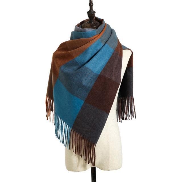 Luxury Fashion Autumn Winter Soft Warm Scarf Plaid Colorful Hijabs Cashmere Scarves Warm Soft Bandana Women's Lightweight Scarves Elegant Echarpe  Escharpe Soft Wool Elegant Tassel For Women