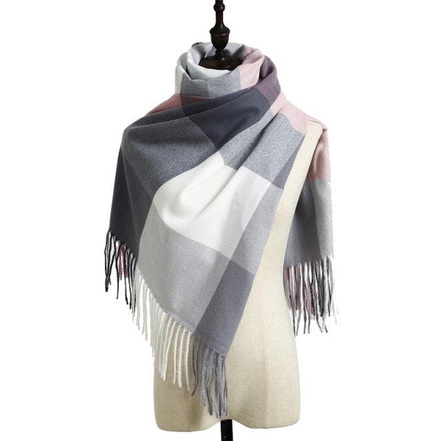 Luxury Fashion Autumn Winter Soft Warm Scarf Plaid Colorful Hijabs Cashmere Scarves Warm Soft Bandana Women's Lightweight Scarves Elegant Echarpe  Escharpe Soft Wool Elegant Tassel For Women