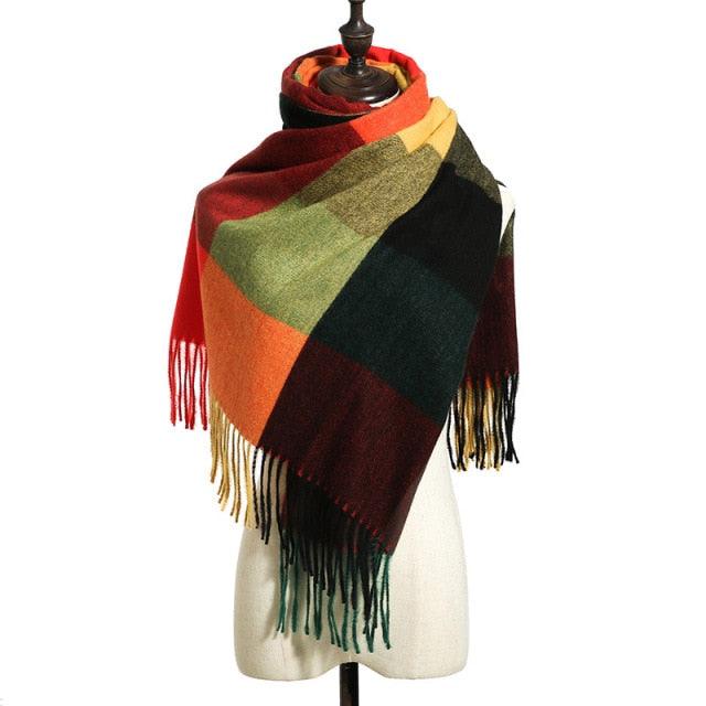 Luxury Fashion Autumn Winter Soft Warm Scarf Plaid Colorful Hijabs Cashmere Scarves Warm Soft Bandana Women's Lightweight Scarves Elegant Echarpe  Escharpe Soft Wool Elegant Tassel For Women