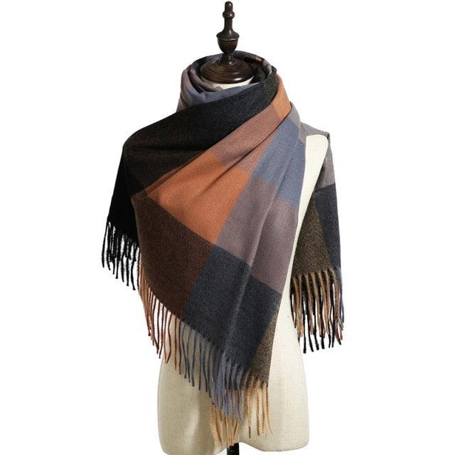 Luxury Fashion Autumn Winter Soft Warm Scarf Plaid Colorful Hijabs Cashmere Scarves Warm Soft Bandana Women's Lightweight Scarves Elegant Echarpe  Escharpe Soft Wool Elegant Tassel For Women
