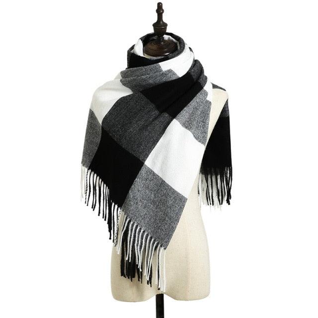 Luxury Fashion Autumn Winter Soft Warm Scarf Plaid Colorful Hijabs Cashmere Scarves Warm Soft Bandana Women's Lightweight Scarves Elegant Echarpe  Escharpe Soft Wool Elegant Tassel For Women