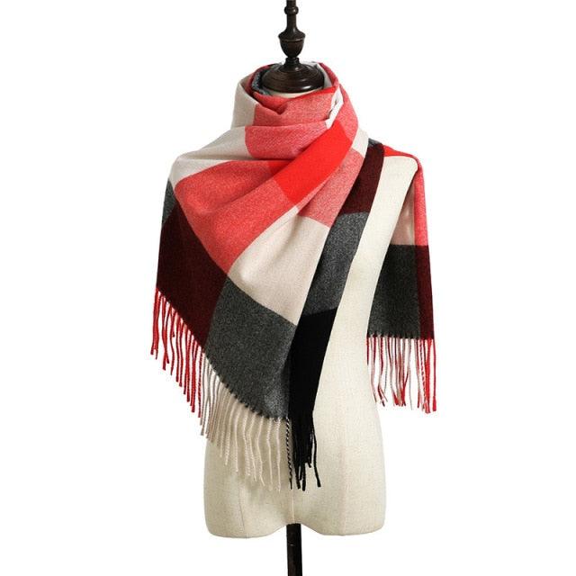 Luxury Fashion Autumn Winter Soft Warm Scarf Plaid Colorful Hijabs Cashmere Scarves Warm Soft Bandana Women's Lightweight Scarves Elegant Echarpe  Escharpe Soft Wool Elegant Tassel For Women
