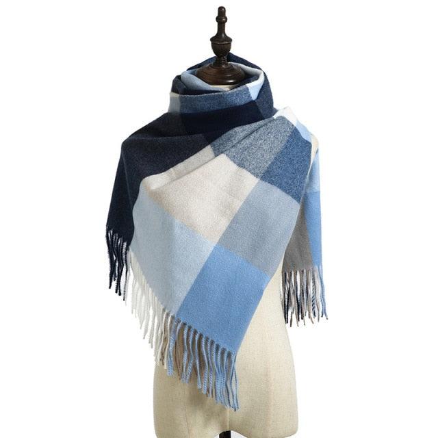 Luxury Fashion Autumn Winter Soft Warm Scarf Plaid Colorful Hijabs Cashmere Scarves Warm Soft Bandana Women's Lightweight Scarves Elegant Echarpe  Escharpe Soft Wool Elegant Tassel For Women