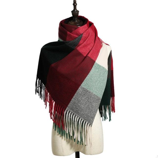 Luxury Fashion Autumn Winter Soft Warm Scarf Plaid Colorful Hijabs Cashmere Scarves Warm Soft Bandana Women's Lightweight Scarves Elegant Echarpe  Escharpe Soft Wool Elegant Tassel For Women