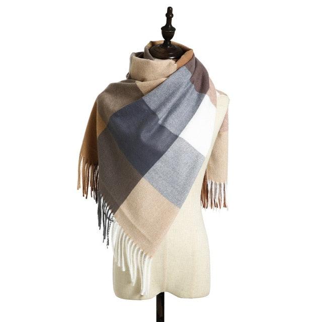 Luxury Fashion Autumn Winter Soft Warm Scarf Plaid Colorful Hijabs Cashmere Scarves Warm Soft Bandana Women's Lightweight Scarves Elegant Echarpe  Escharpe Soft Wool Elegant Tassel For Women