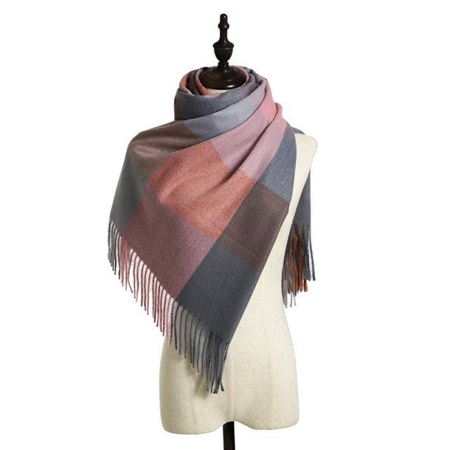 Luxury Fashion Autumn Winter Soft Warm Scarf Plaid Colorful Hijabs Cashmere Scarves Warm Soft Bandana Women's Lightweight Scarves Elegant Echarpe  Escharpe Soft Wool Elegant Tassel For Women