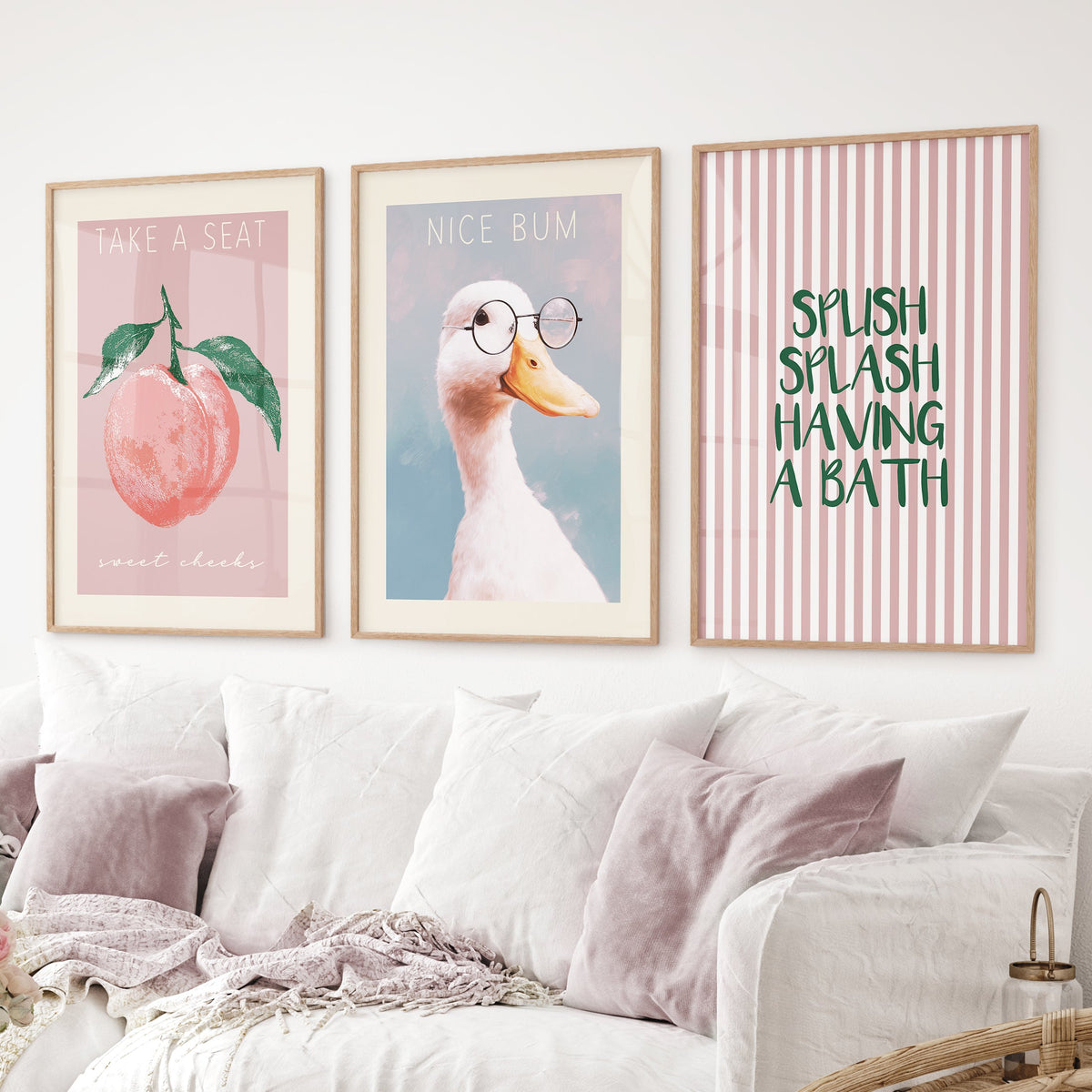 Humorous Bathroom Quotes Wall Art: Funny Duck, Peach Prints