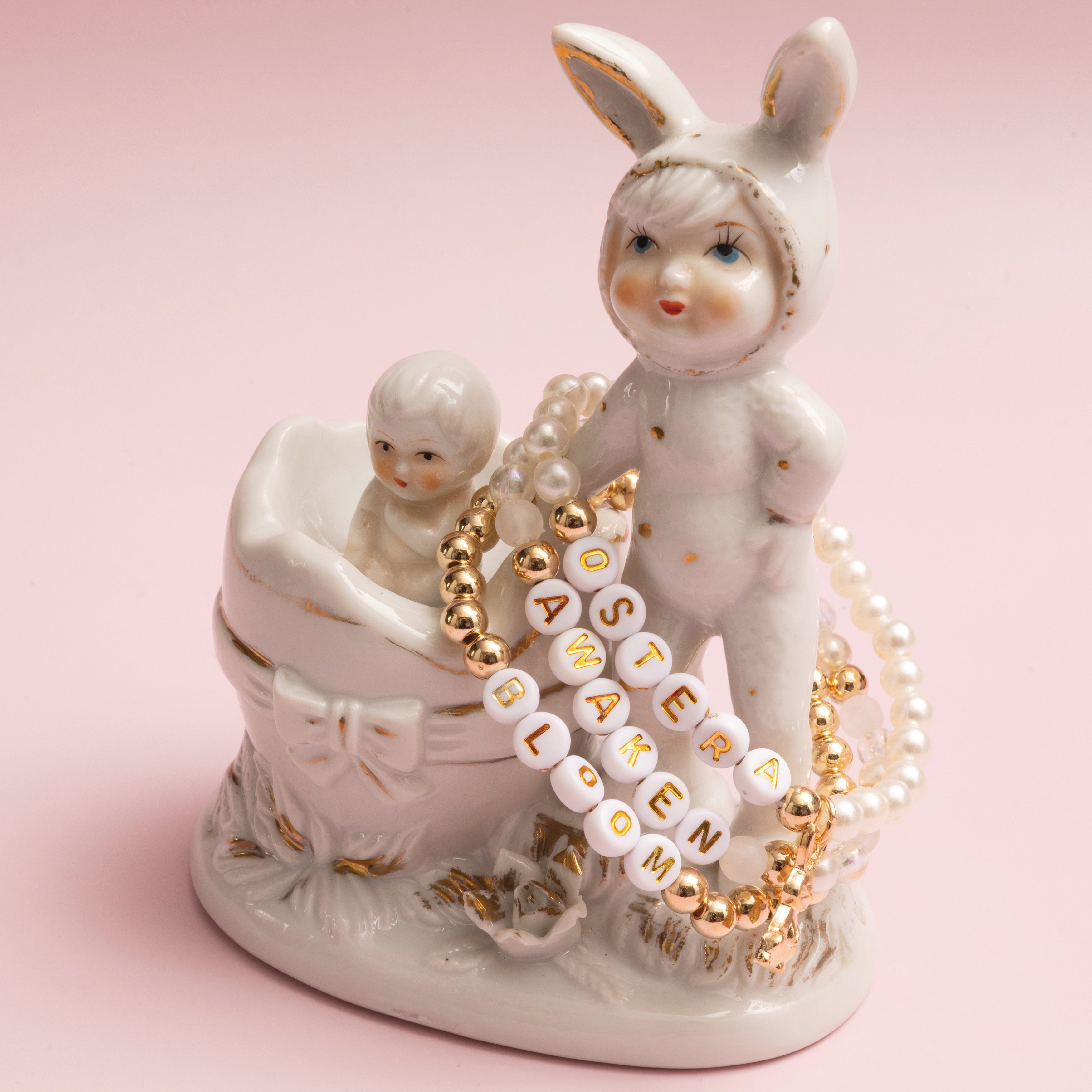 Gold Bunny Charm Easter Bunny Metallic Gold and Pearl DIY Jar