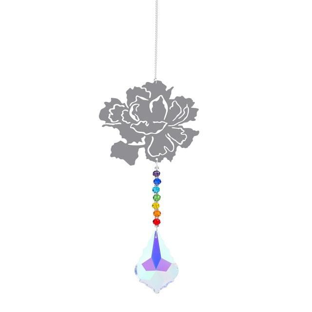 Metallic Hoop Moon Sun Catcher Hanging Crystal Pendant Chandelier Lamps Light Crystals Glass Pendants Light Rainbow Maker Wind Chime Hanging Drop Gift of Good Luck Garden Decor Hanging Ornament For Home Decoration
