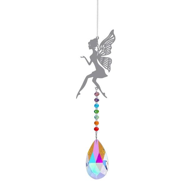 Metallic Hoop Moon Sun Catcher Hanging Crystal Pendant Chandelier Lamps Light Crystals Glass Pendants Light Rainbow Maker Wind Chime Hanging Drop Gift of Good Luck Garden Decor Hanging Ornament For Home Decoration